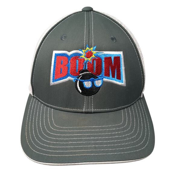 Boom Fitted Mesh Back Trucker Hat Gray 8 Embroidered Pacific Headwear - Picture 1 of 10